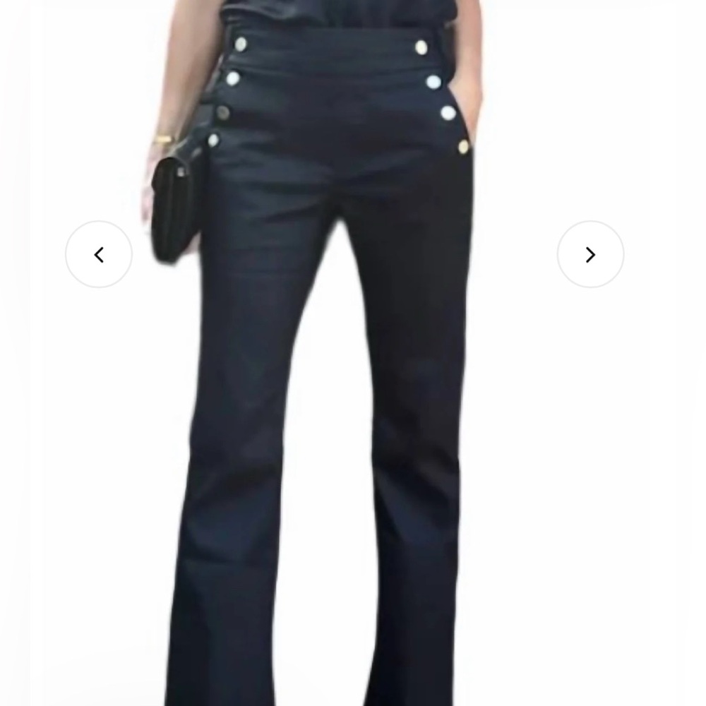 BEVY FLOG boutique brand black boot cut pants gold button detail-front pockets.